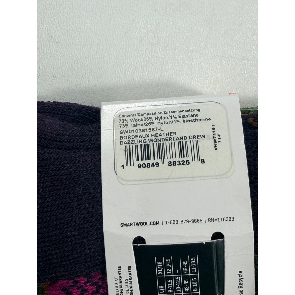 LOT2 Smartwool Womens Dazzling Wonderland Crew Socks 2 Pair Large Wool Blend NEW